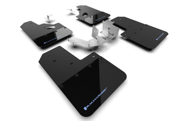 Rally Armor 21+ Ford Bronco (Plstc Bmpr + RR - NO Rptr/Sprt) Blk Mud Flap w/Area Blue Logo - MF85-RR-PL-ABL for 2021-2026 For