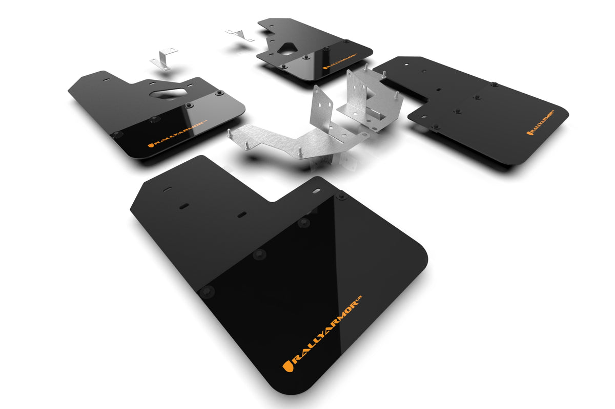 Rally Armor 21+ Ford Bronco (Plstc Bmpr + RR - NO Rptr/Sprt) Blk Mud Flap w/Cy Orange Logo - MF85-RR-PL-COR