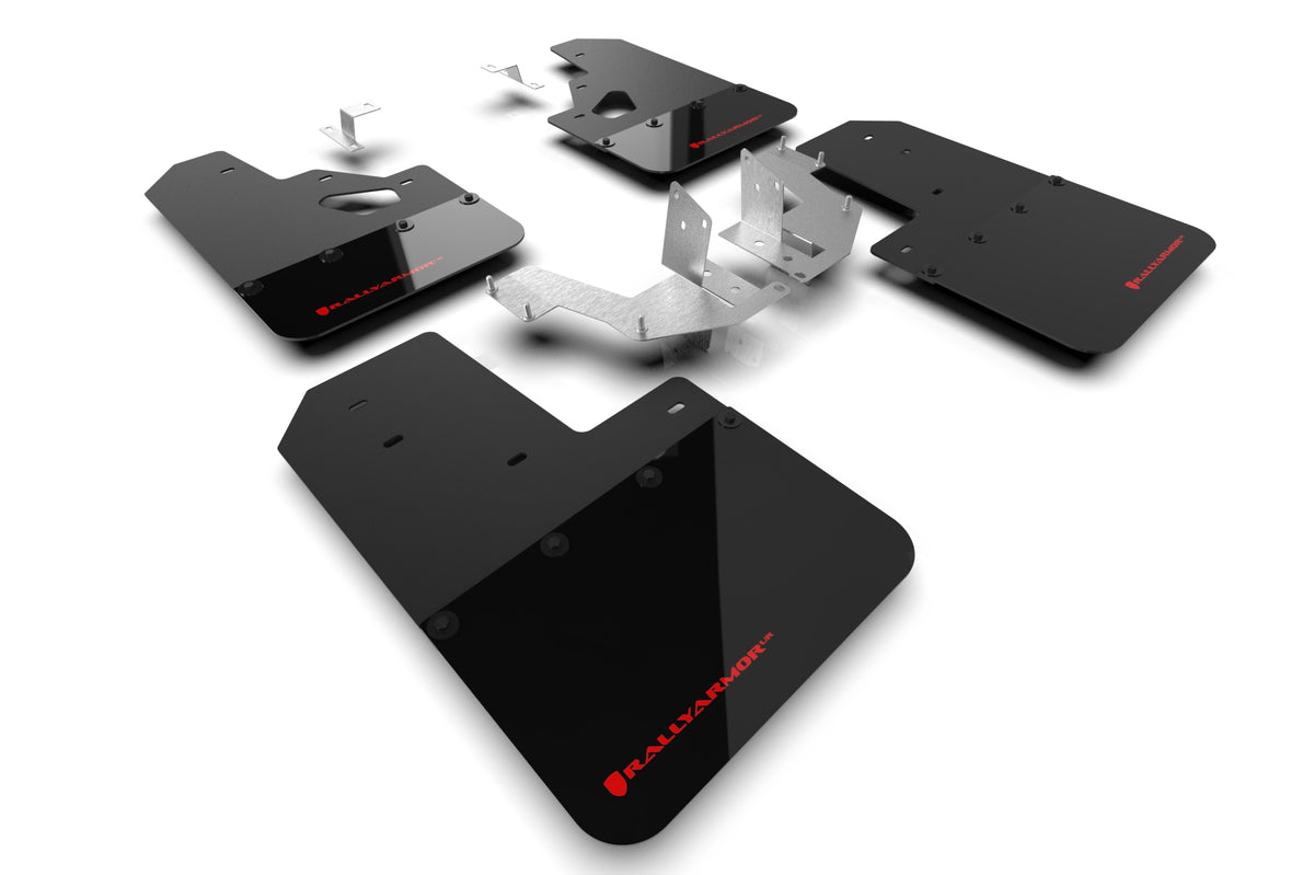 Rally Armor 21-24 Ford Bronco (Plstc Bmpr + RR - NO Rptr/Sprt) Blk Mud Flap w/Red Logo - MF85-RR-PL-RD for 2021-2026 Ford Bro