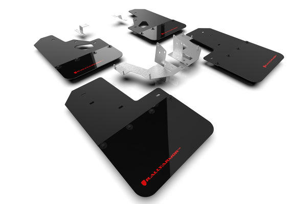 Rally Armor 21-24 Ford Bronco (Plstc Bmpr + RR - NO Rptr/Sprt) Blk Mud Flap w/Red Logo - MF85-RR-PL-RD for 2021-2026 Ford Bro