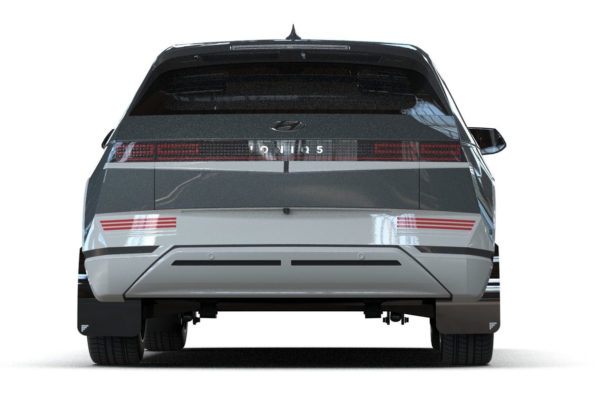 Rally Armor 22-24 Hyundai Ioniq 5 Black UR Mud Flap Silver Battery Logo - MF87-BAT-BLK-SIL