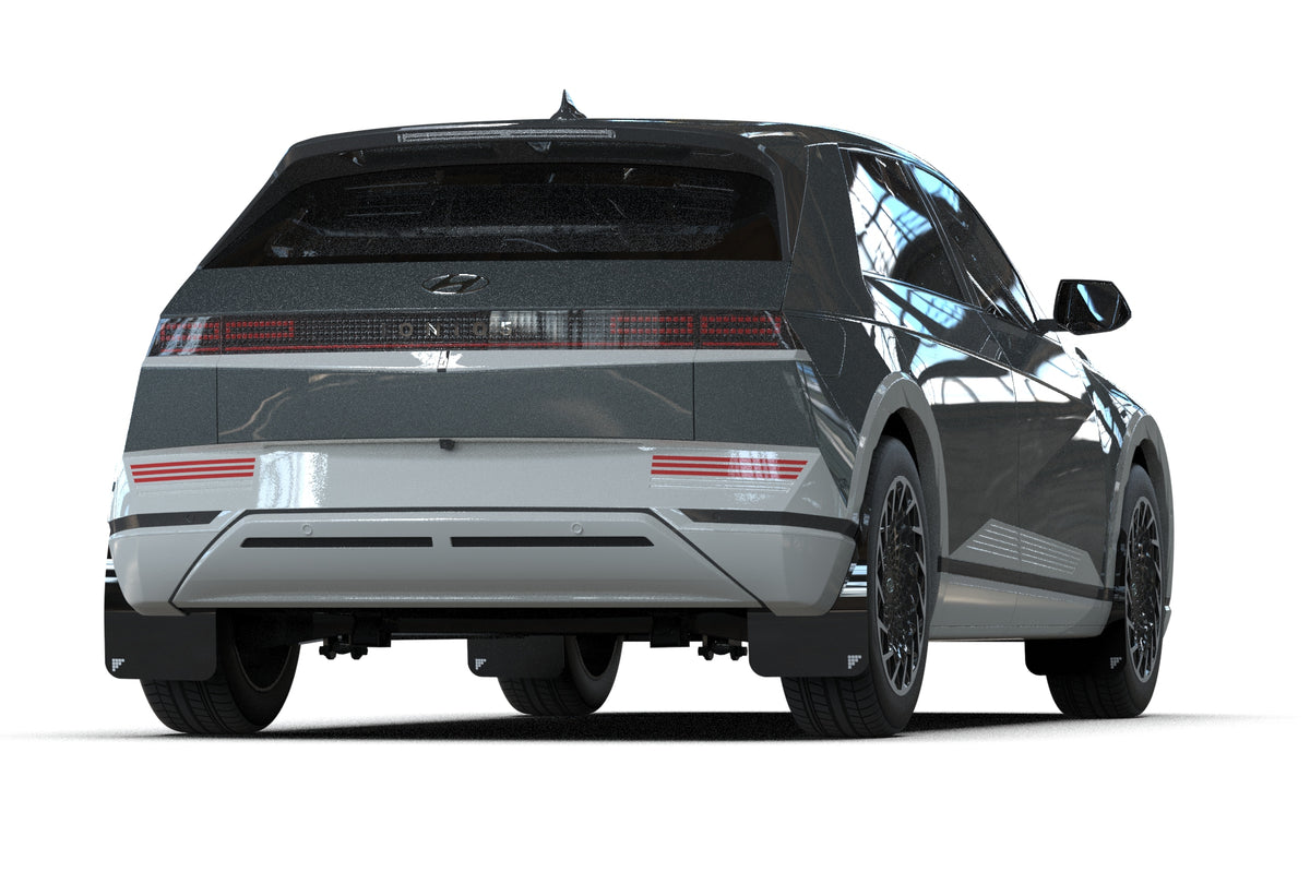 Rally Armor 22-24 Hyundai Ioniq 5 Black UR Mud Flap Silver Battery Logo - MF87-BAT-BLK-SIL