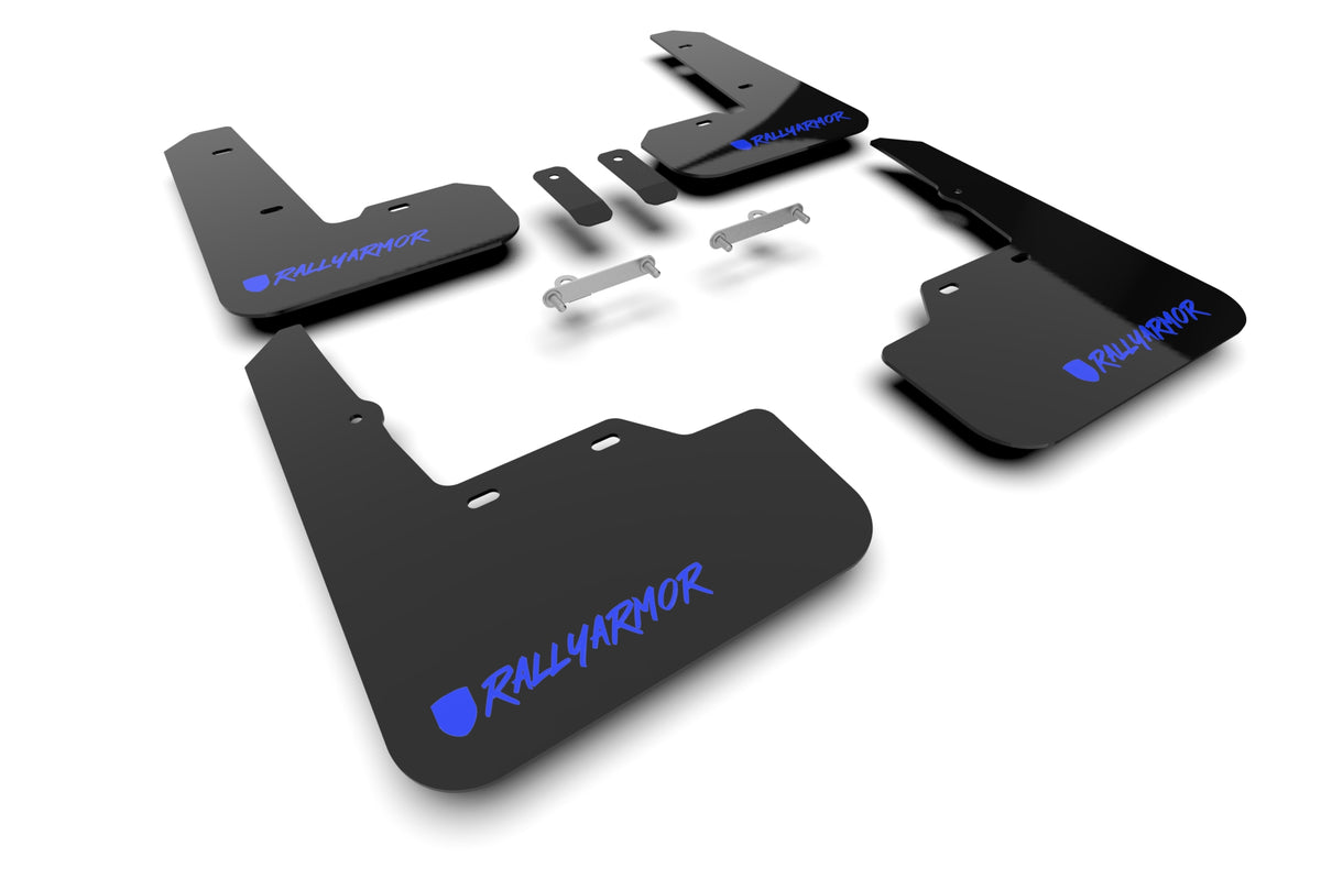 Rally Armor 2022+ Subaru WRX Black UR Mud Flap Altered Font Blue Logo - MF92-UR-BLK/BL-X for 2022-2025 Subaru WRX - front vie