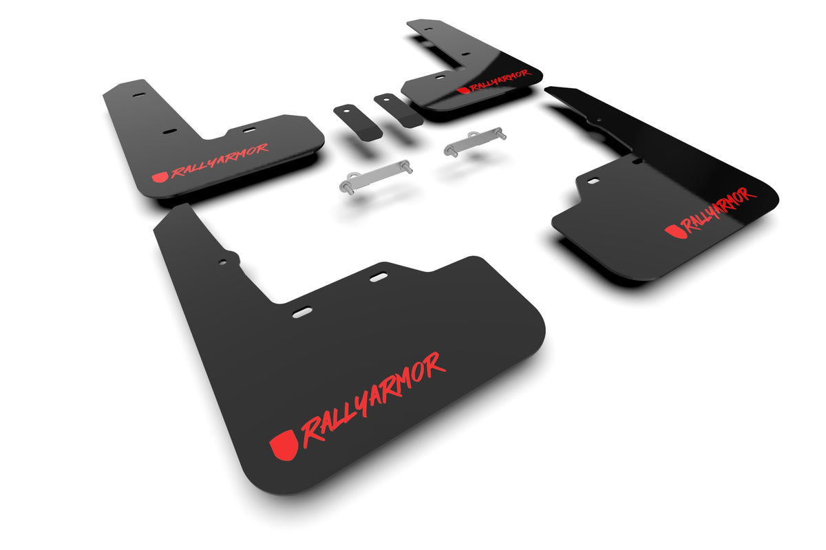 Rally Armor 2022+ Subaru WRX Black UR Mud Flap Altered Font Red Logo - MF92-UR-BLK/RD-X for 2022-2025 Subaru WRX - front view