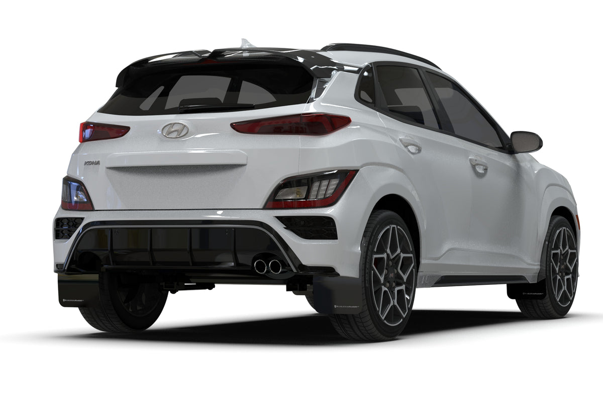 Rally Armor 22-23 Hyundai Kona N-Line Black UR Mud Flap w/White Logo - MF93-UR-BLK-WH