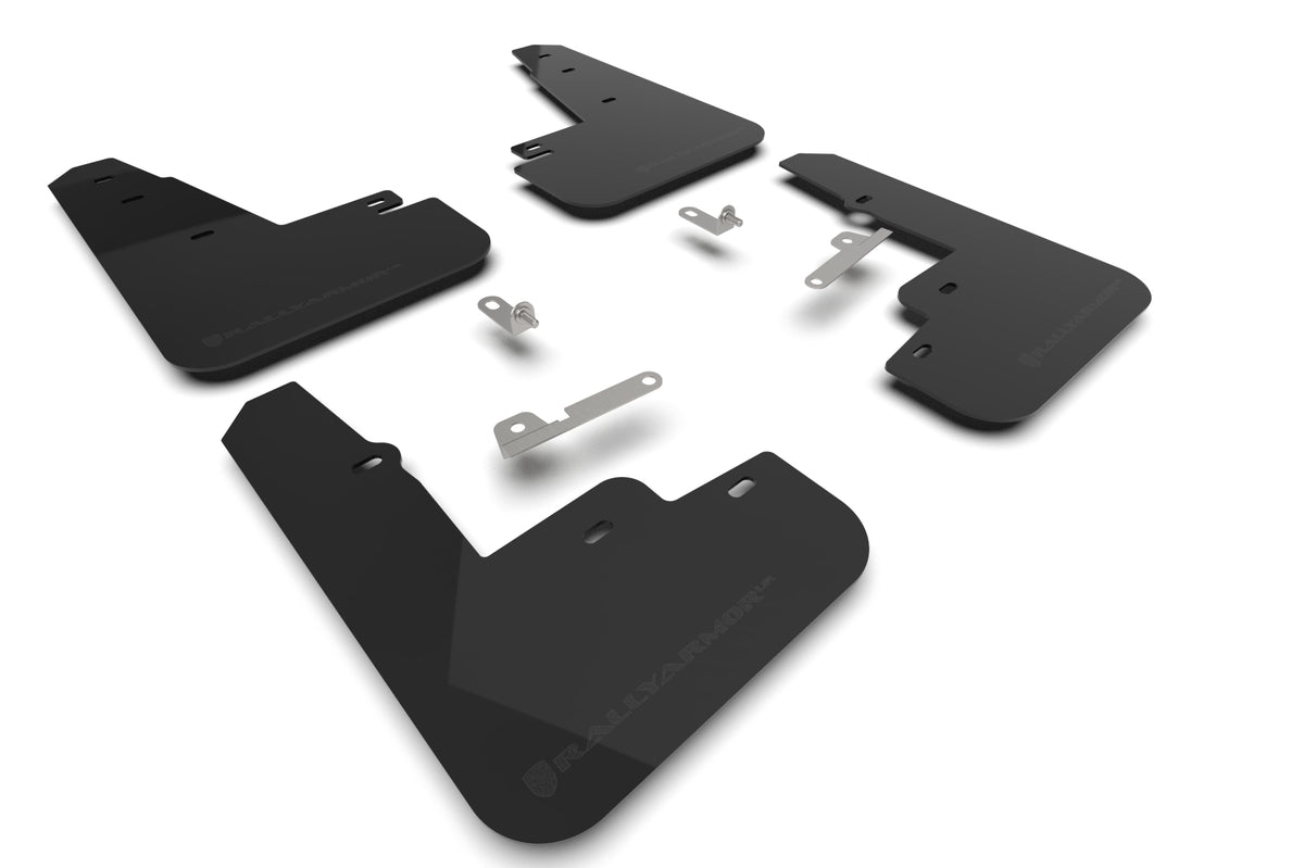 Rally Armor 21-23 Ford Mustang Mach-E Black UR Mud Flap w/ Metallic Black Logo - MF96-UR-BLK-MBK for 2021-2025 Ford Mustang M