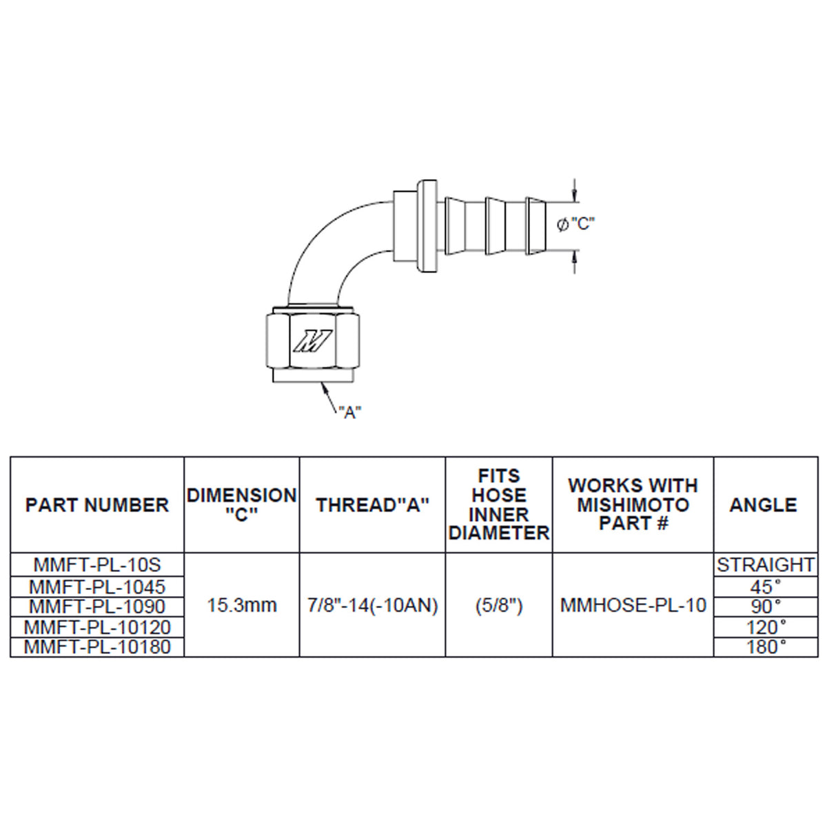 Mishimoto 90 Degree Push Lock Fitting - 10AN - MMFT-PL-1090 by Mishimoto - detail view