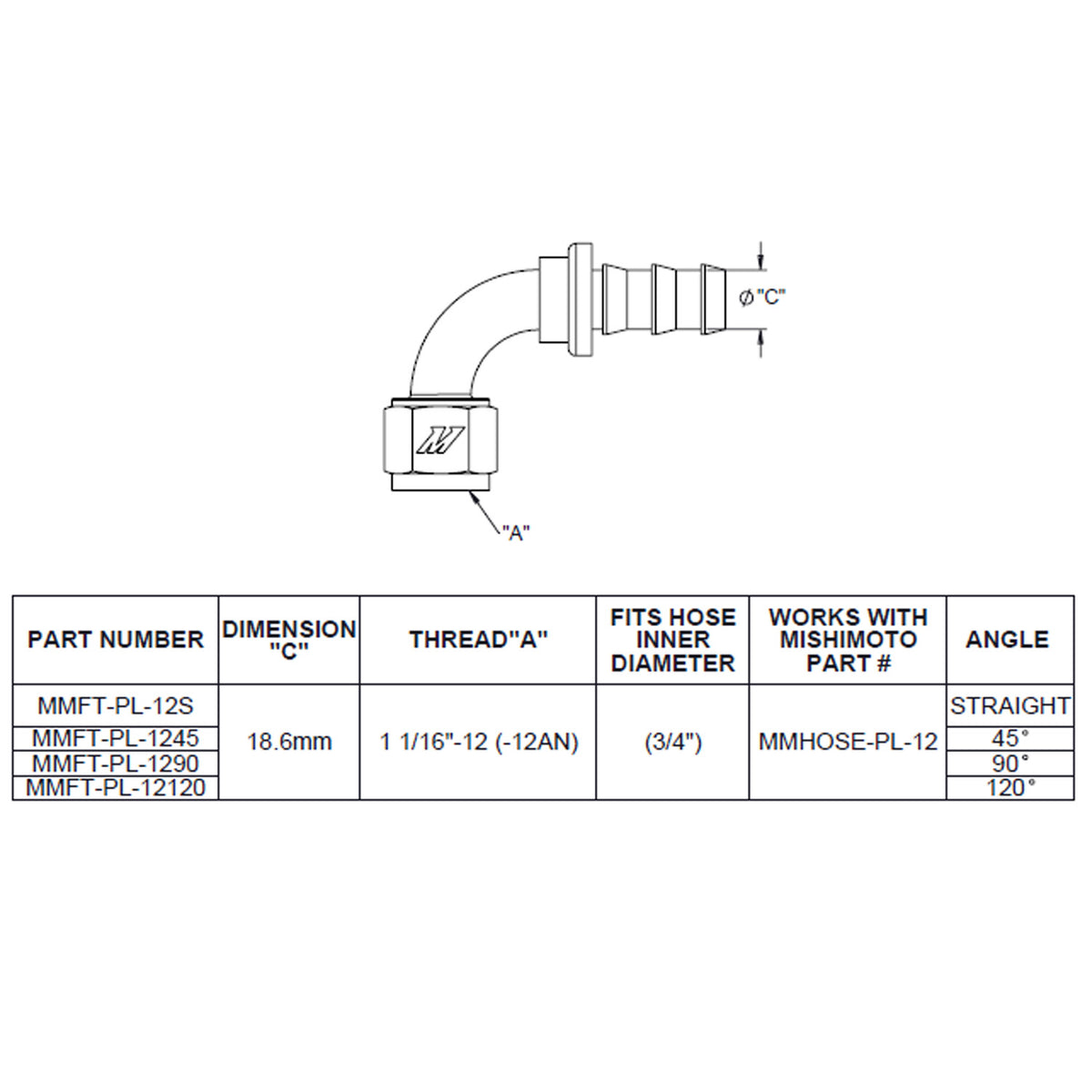 Mishimoto 45-Degree Push Lock Fitting -12AN - MMFT-PL-1245 by Mishimoto - angle view