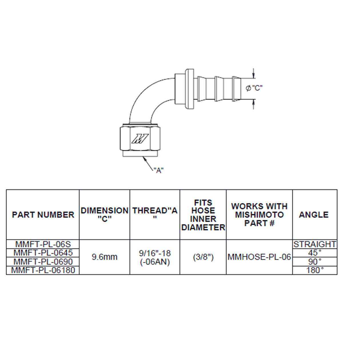 Mishimoto 90 Degree Push Lock Fitting - 6AN - MMFT-PL-690 by Mishimoto - angle view