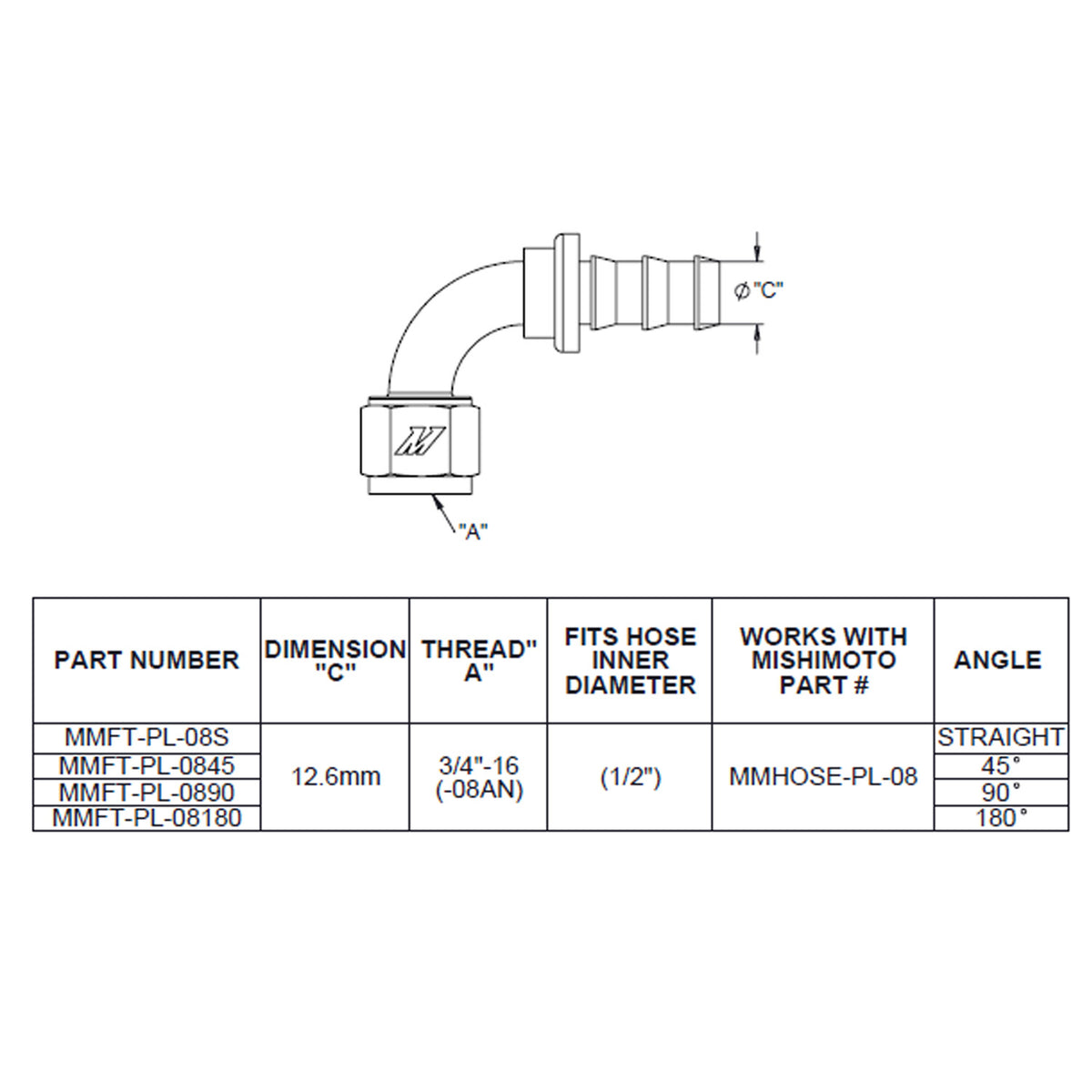Mishimoto 45 Degree Push Lock Fitting - 8AN - MMFT-PL-845 by Mishimoto - angle view