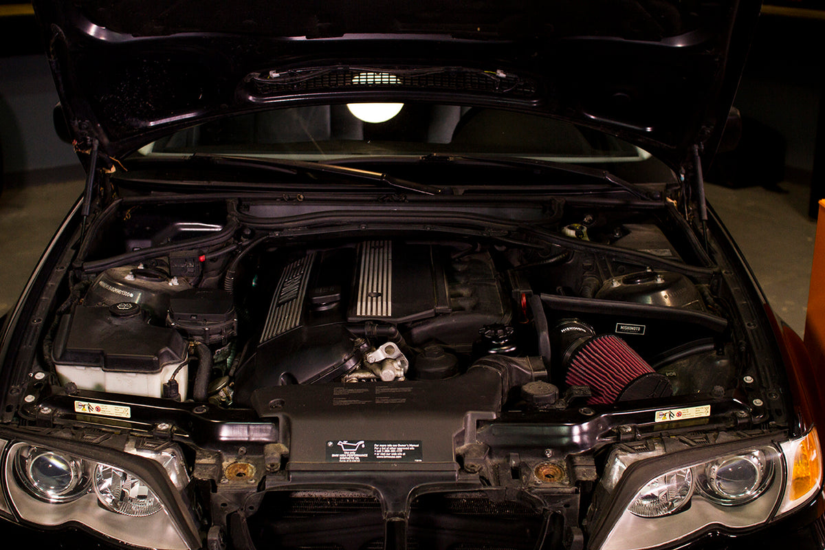 Mishimoto 01-06 BMW 330i 3.0L Performance Air Intake - MMAI-E46-01BK for 1999-2006 BMW 3 Series - installed view