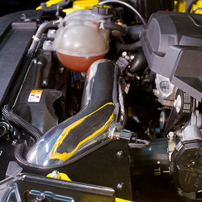 Mishimoto 2015 Ford Mustang Ecoboost Performance Intake - Polish - MMAI-MUS4-15P for 2015-2023 Ford Mustang - side view