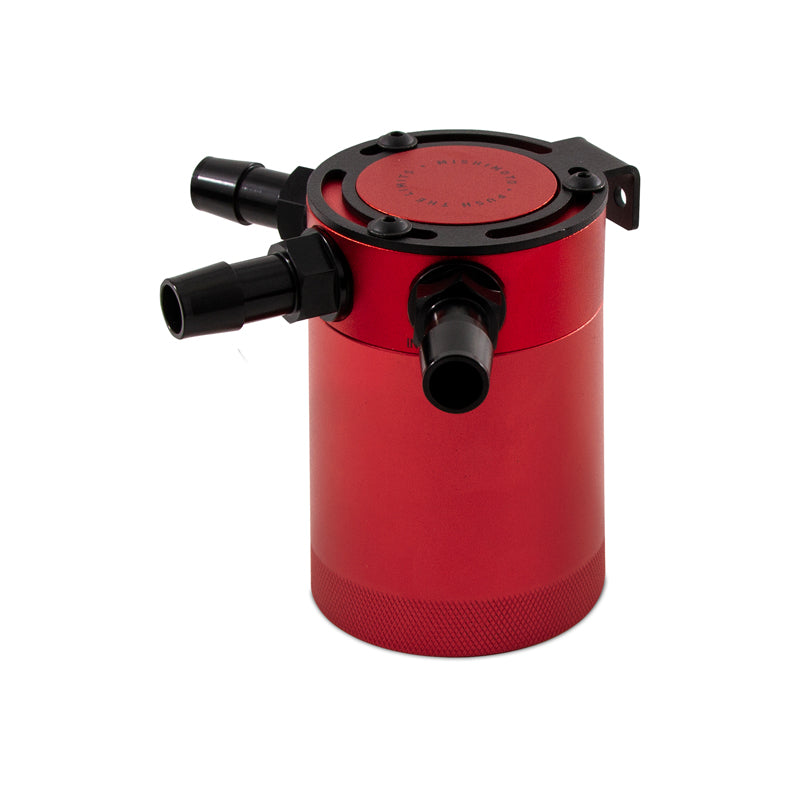 Mishimoto Compact Baffled Oil Catch Can 3-Port - Red - MMBCC-CBTHR-RD by Mishimoto - angle view