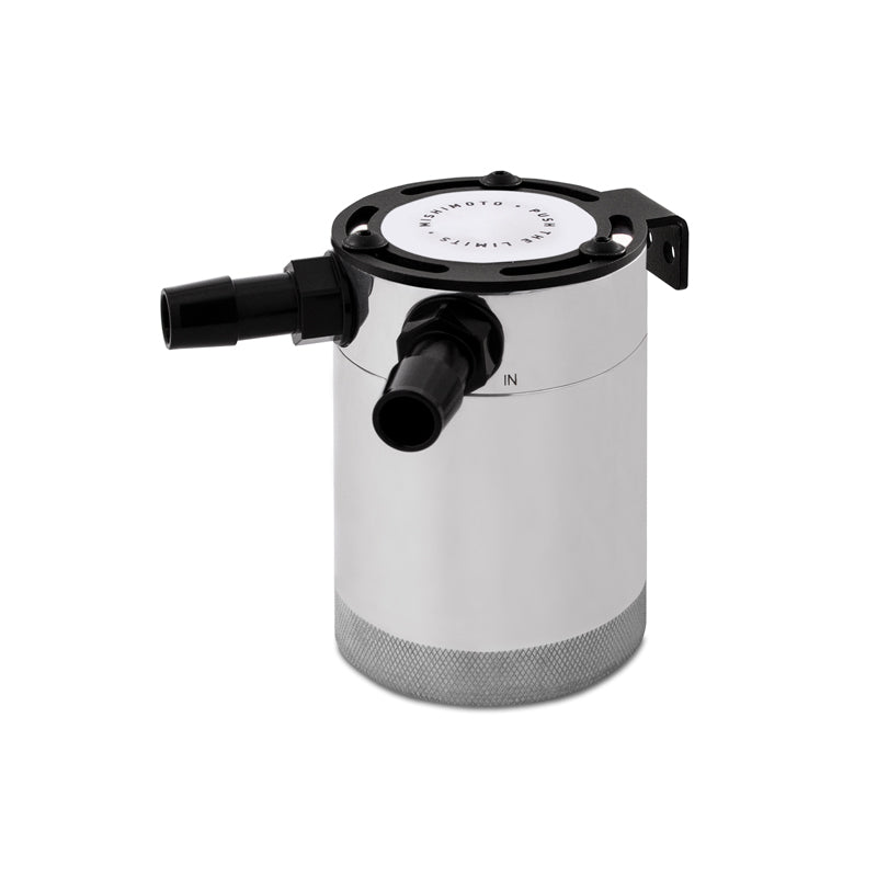 Mishimoto Compact Baffled Oil Catch Can - 2-Port - Polished - MMBCC-CBTWO-P by Mishimoto - angle view