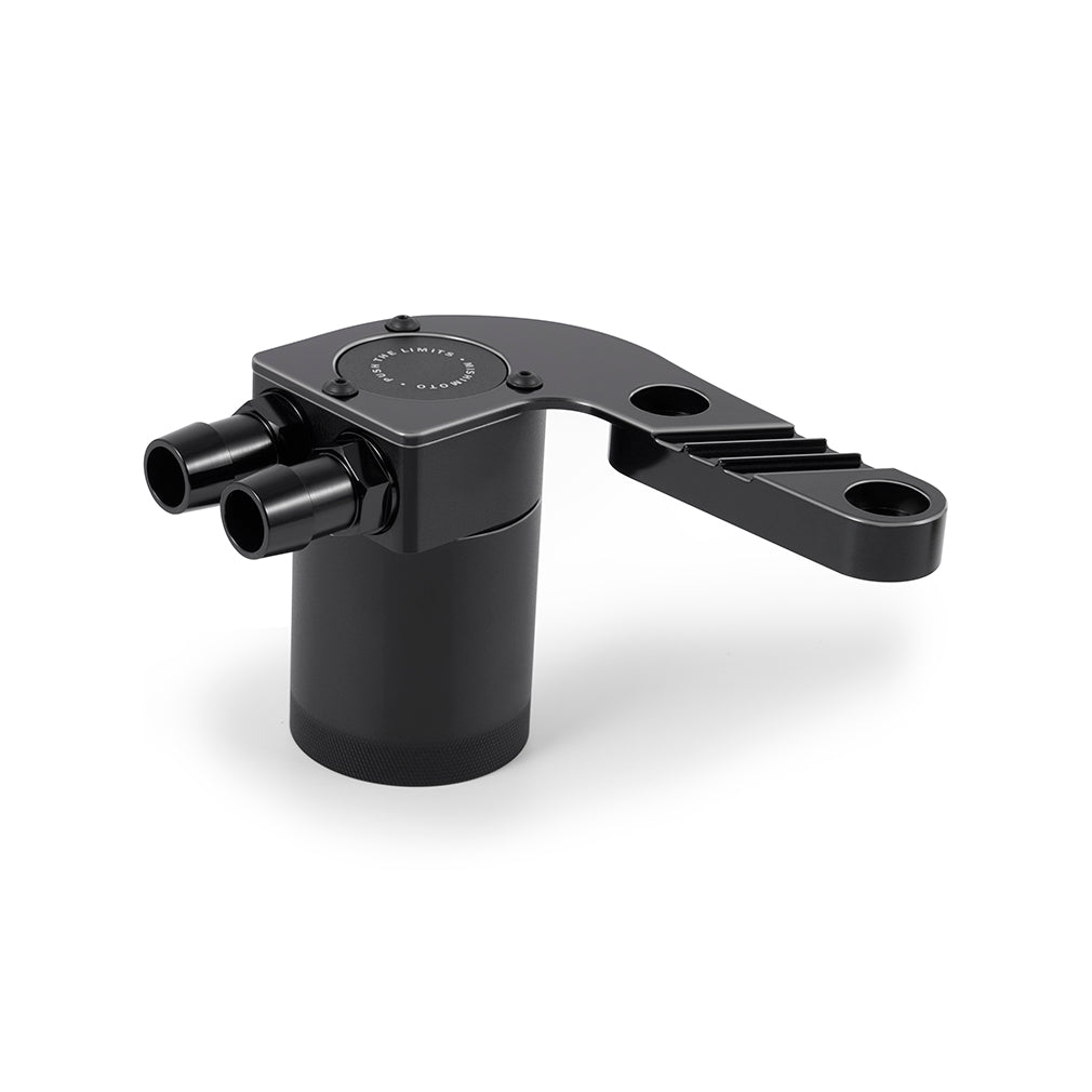 Mishimoto 15-20 BMW F8X M3/M4 Baffled Oil Catch Can - Black Sapphire - MMBCC-F80-15CBS for 2015-2020 BMW M4 - angle view