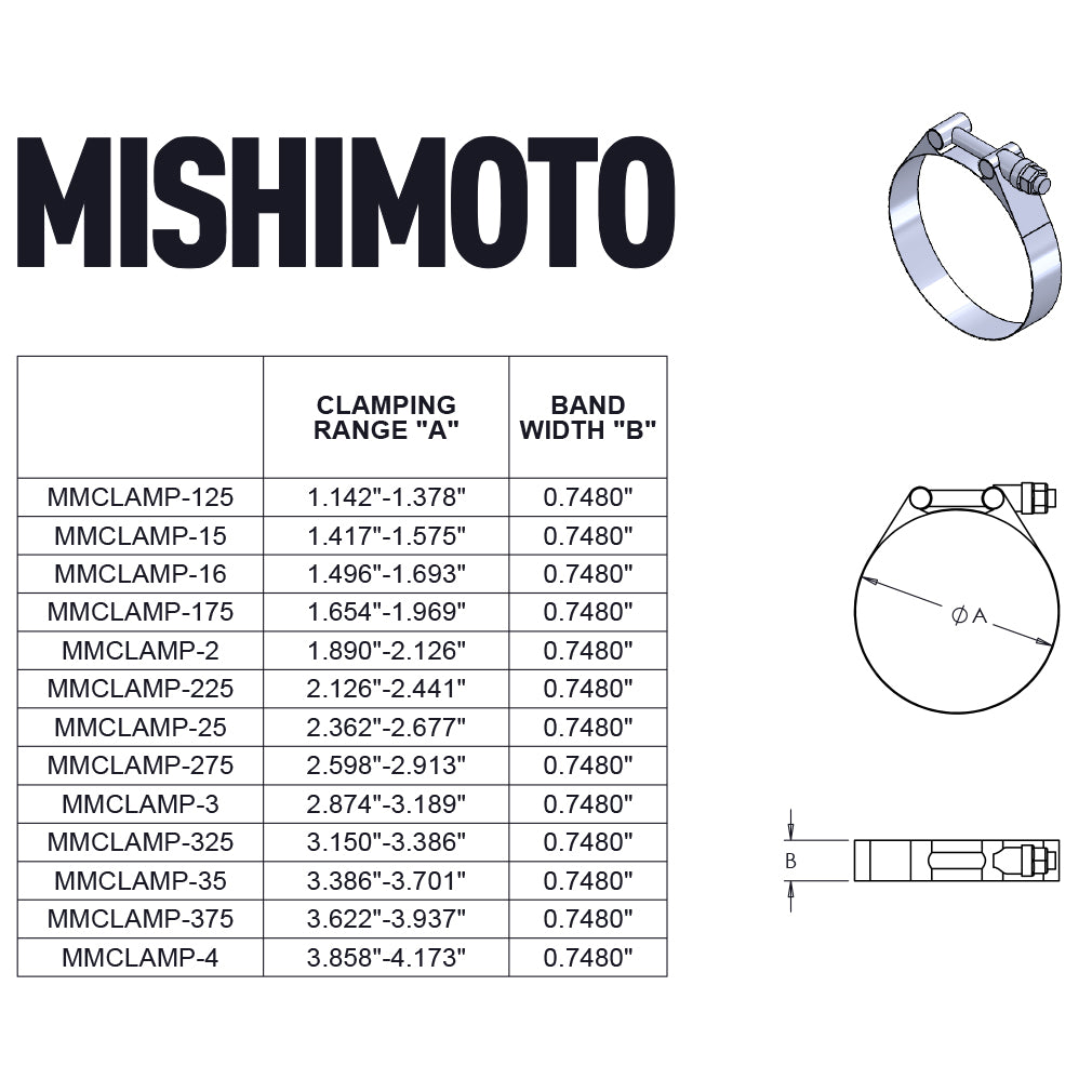 Mishimoto 4 Inch Stainless Steel T-Bolt Clamps - Gold - MMCLAMP-4GD by Mishimoto - angle view