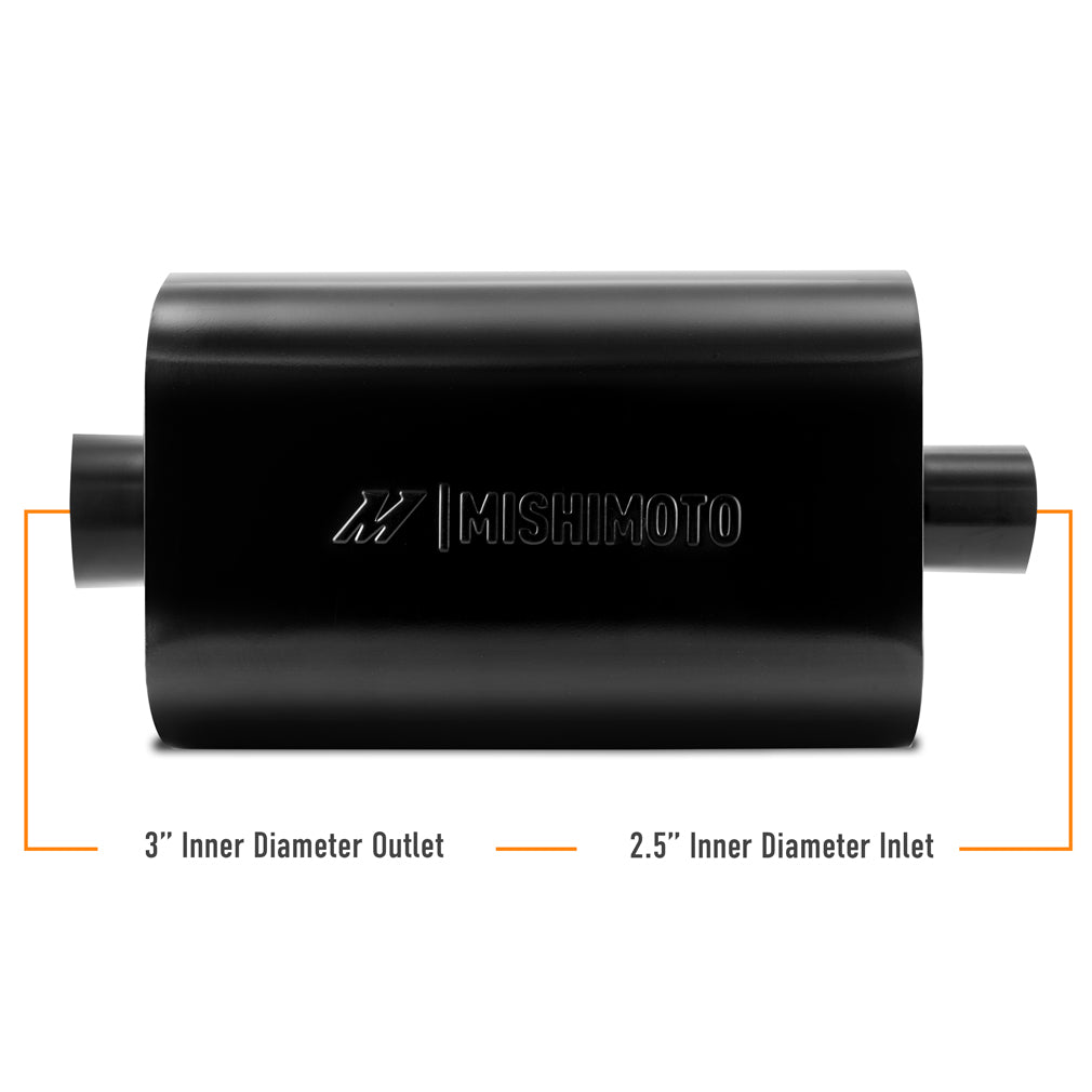 Mishimoto Muffler with 2.5in Center Inlet/Outlet - Angled Tip - Black - MMEXH-MF-AT-25CCBK by Mishimoto - angle view
