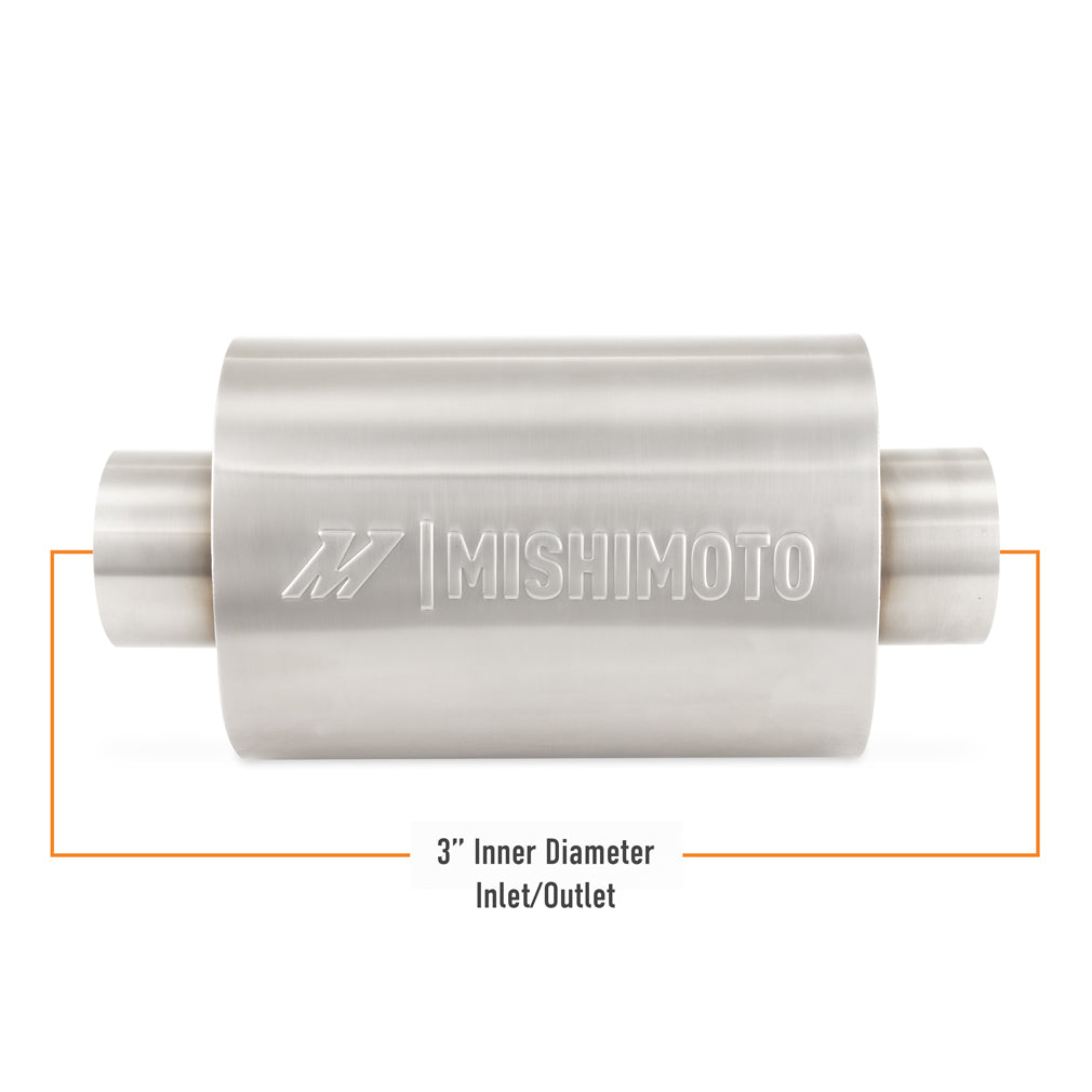 Mishimoto Universal Resonator with 3in Inlet/Outlet - Brushed - MMEXH-RES-3BR by Mishimoto - angle view