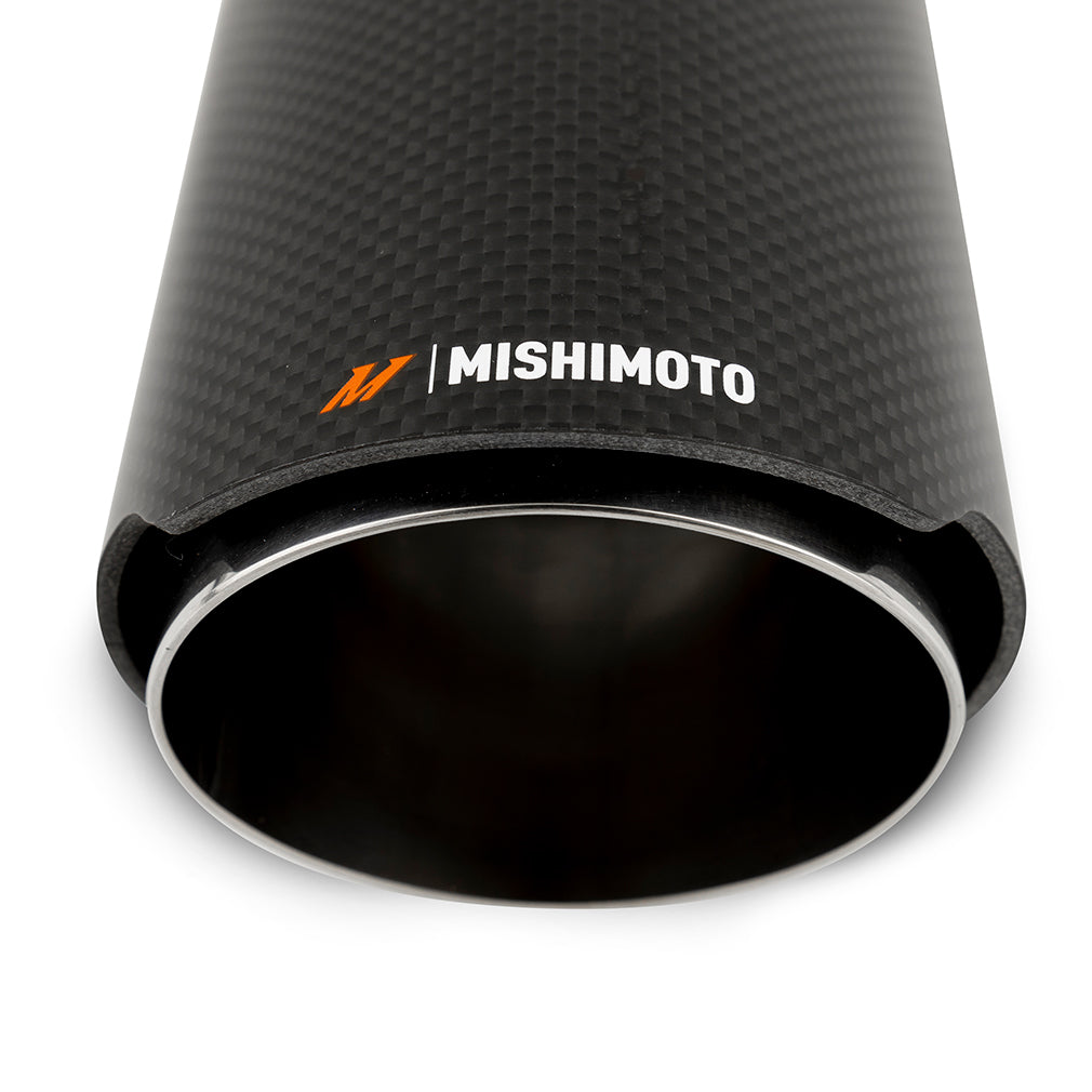 Mishimoto Carbon Fiber Muffler Tip 3in Inlet 4in Outlet Polished - MMEXH-TIP-CF3P by Mishimoto - detail view
