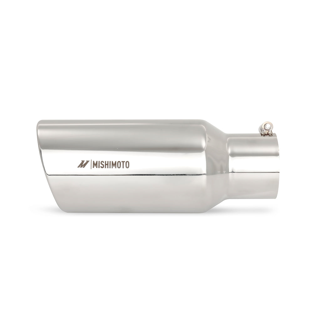 Mishimoto Universal Steel Muffler Tip 4in Inlet 6in Outlet Polished - MMEXH-TIP-DSL46 by Mishimoto - angle view