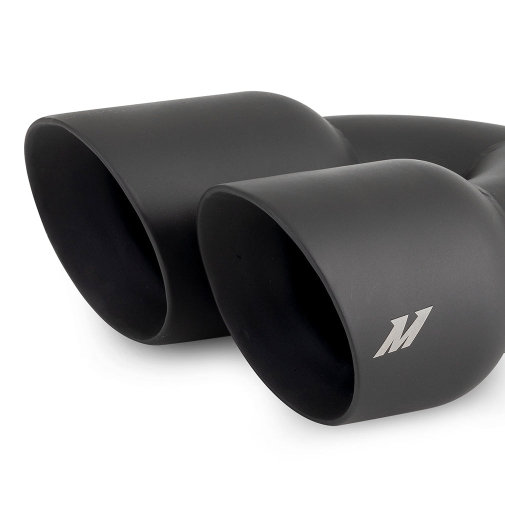 Mishimoto Dual Offset Tips 2.5in Inlet 3in Outlet Slash Cut - Black - MMEXH-TIP-FSTBK by Mishimoto - detail view