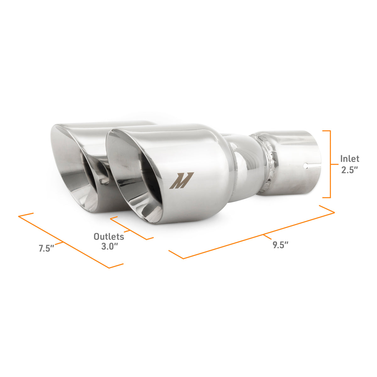 Mishimoto Dual Offset Tips 2.5in Inlet 3in Outlet Slash Cut - Polished - MMEXH-TIP-FSTP by Mishimoto - close-up