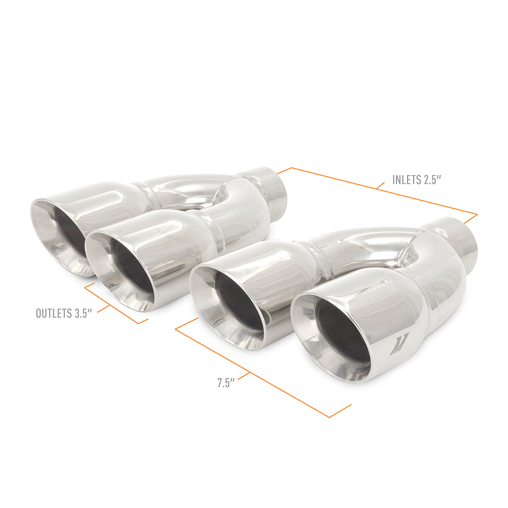 Mishimoto Universal Steel Muffler Tip 2.5in Inlet Dual Y Polished - MMEXH-TIP-QY25P by Mishimoto - angle view