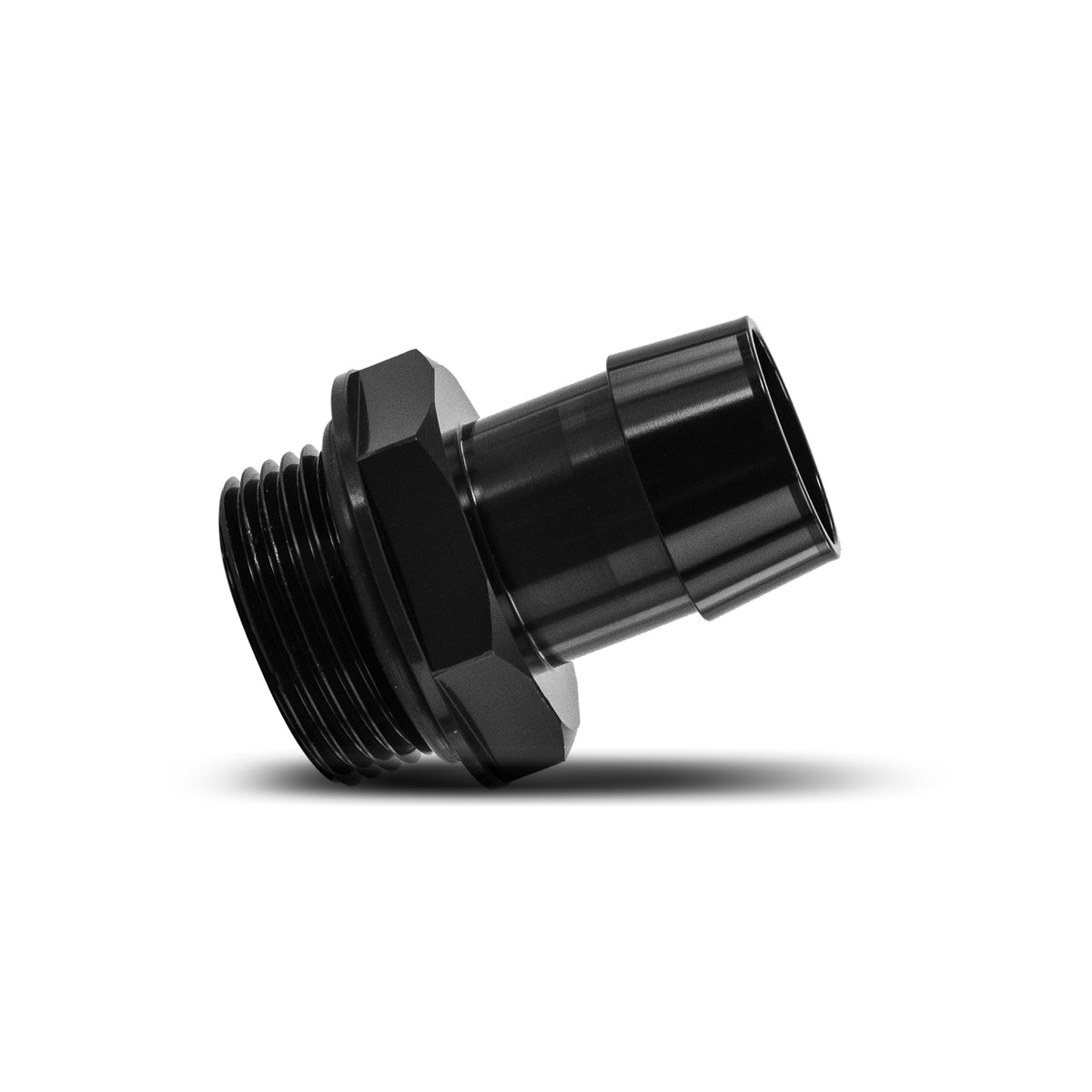 Mishimoto -16ORB to 1in. Hose Barb Aluminum Fitting - Black - MMFT-16ORB-1BK by Mishimoto - angle view