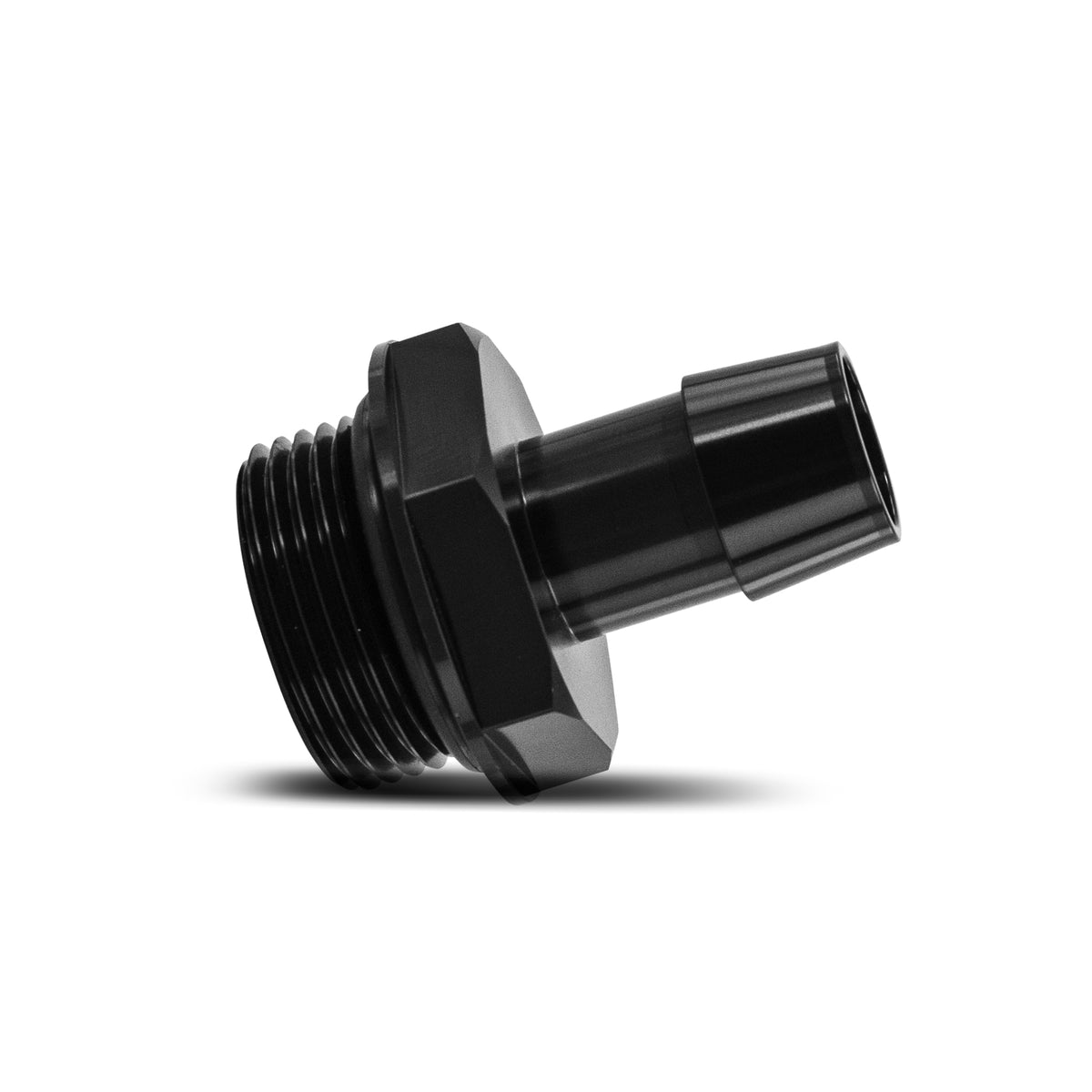 Mishimoto -16ORB to 3/4in. Hose Barb Aluminum Fitting - Black - MMFT-16ORB-34BK by Mishimoto - angle view