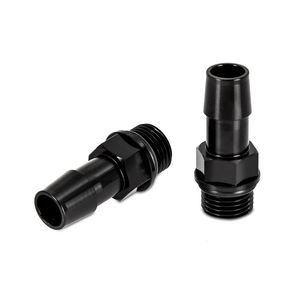 Mishimoto 16X1.5 TO 1/2in. Hose Barb Aluminum Fittings (Pack of 2) - MMFT-M16-12BK by Mishimoto - angle view