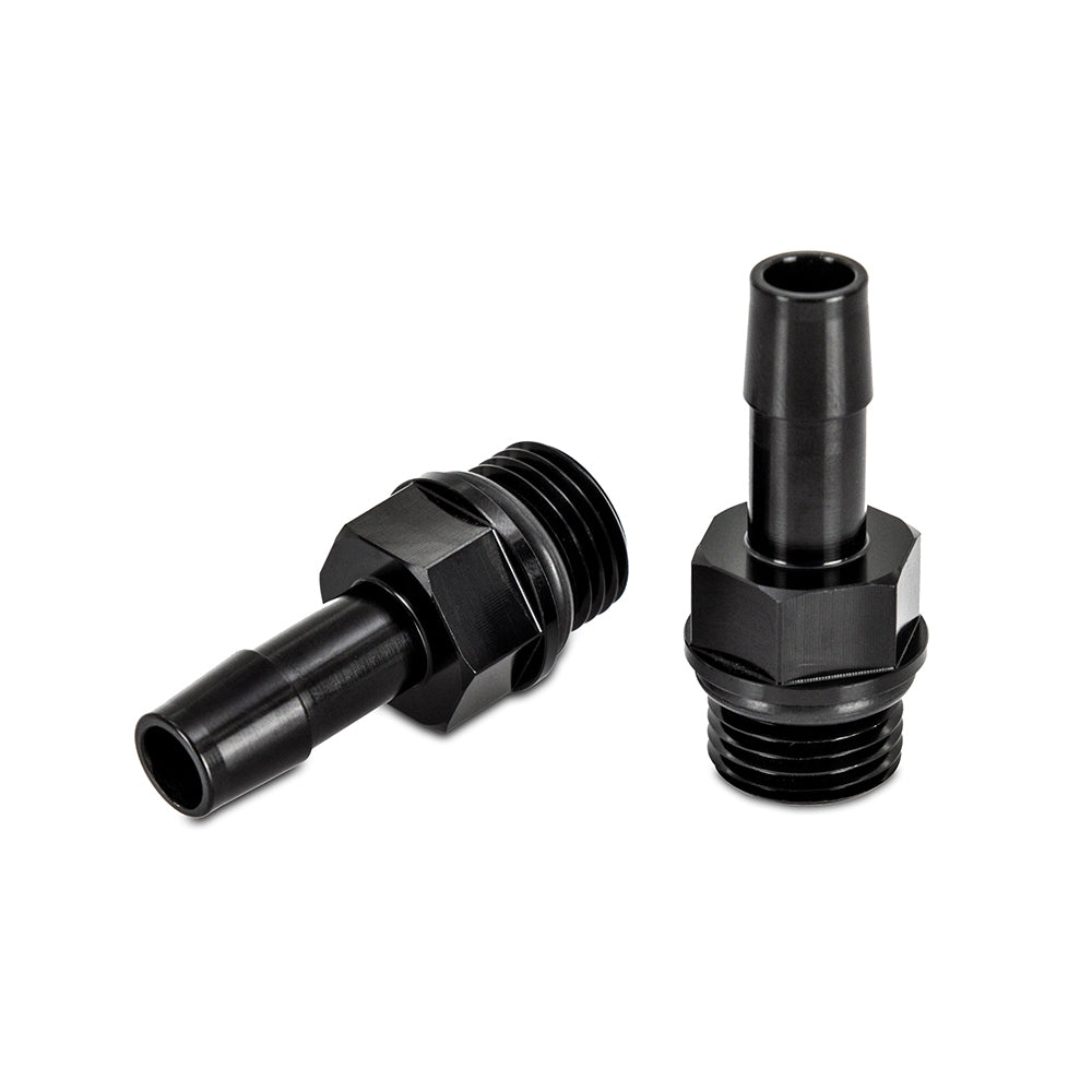 Mishimoto 2pcs M16x1.5 3/8in Aluminum Catch Can Fitting Black - MMFT-M16-38BK by Mishimoto - angle view
