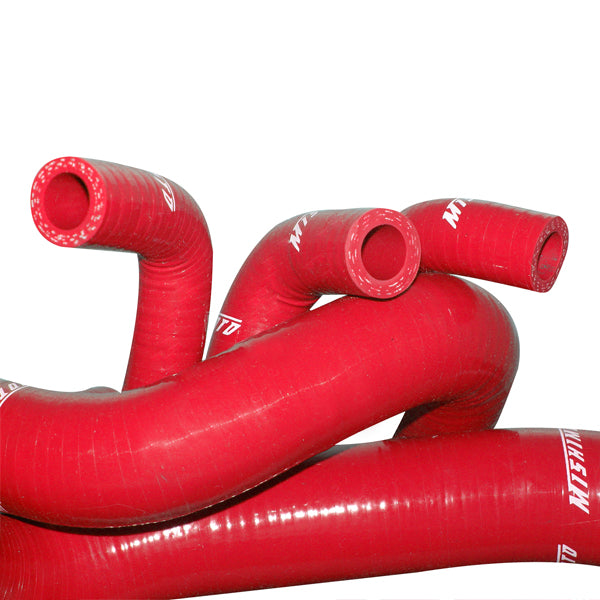 Mishimoto 86-93 Ford Mustang Red Silicone Hose Kit - MMHOSE-MUS-86RD for 1986-1993 Ford Mustang - angle view