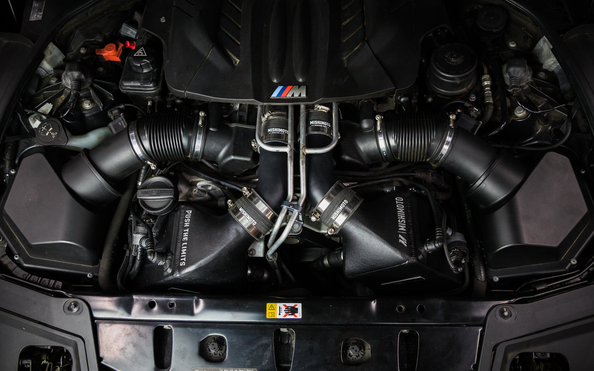Mishimoto 12-16 BMW F10 M5 Intercooler Pipe Kit Micro Wrinkle Black - MMICP-F10-12MWBK for 2012-2018 BMW M6 - rear view