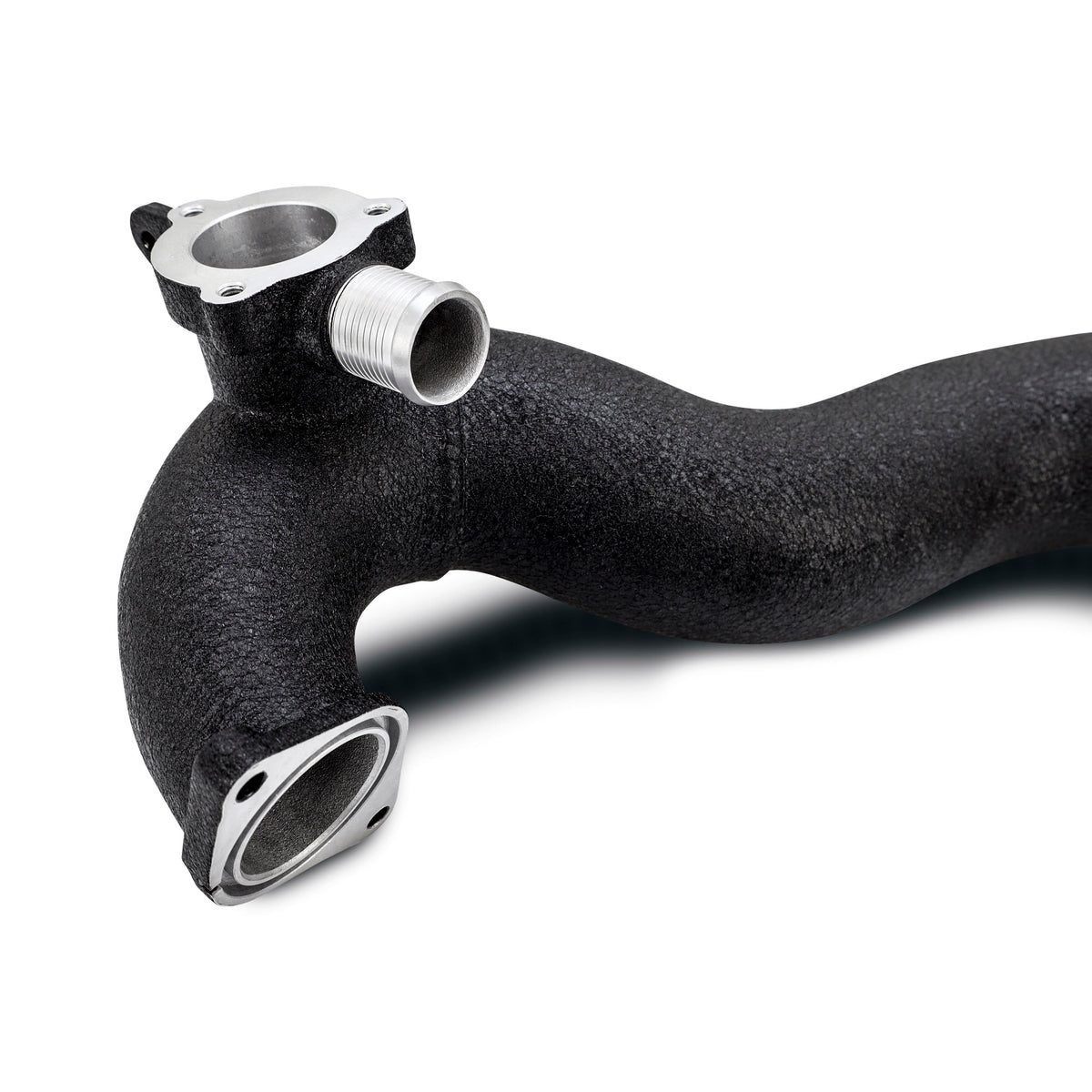 Mishimoto 2024+ Ford Mustang EcoBoost Charge Pipes -  Wrinkle Black - MMICP-MUS4-24WBK for 2024-2026 Ford Mustang - angle vie