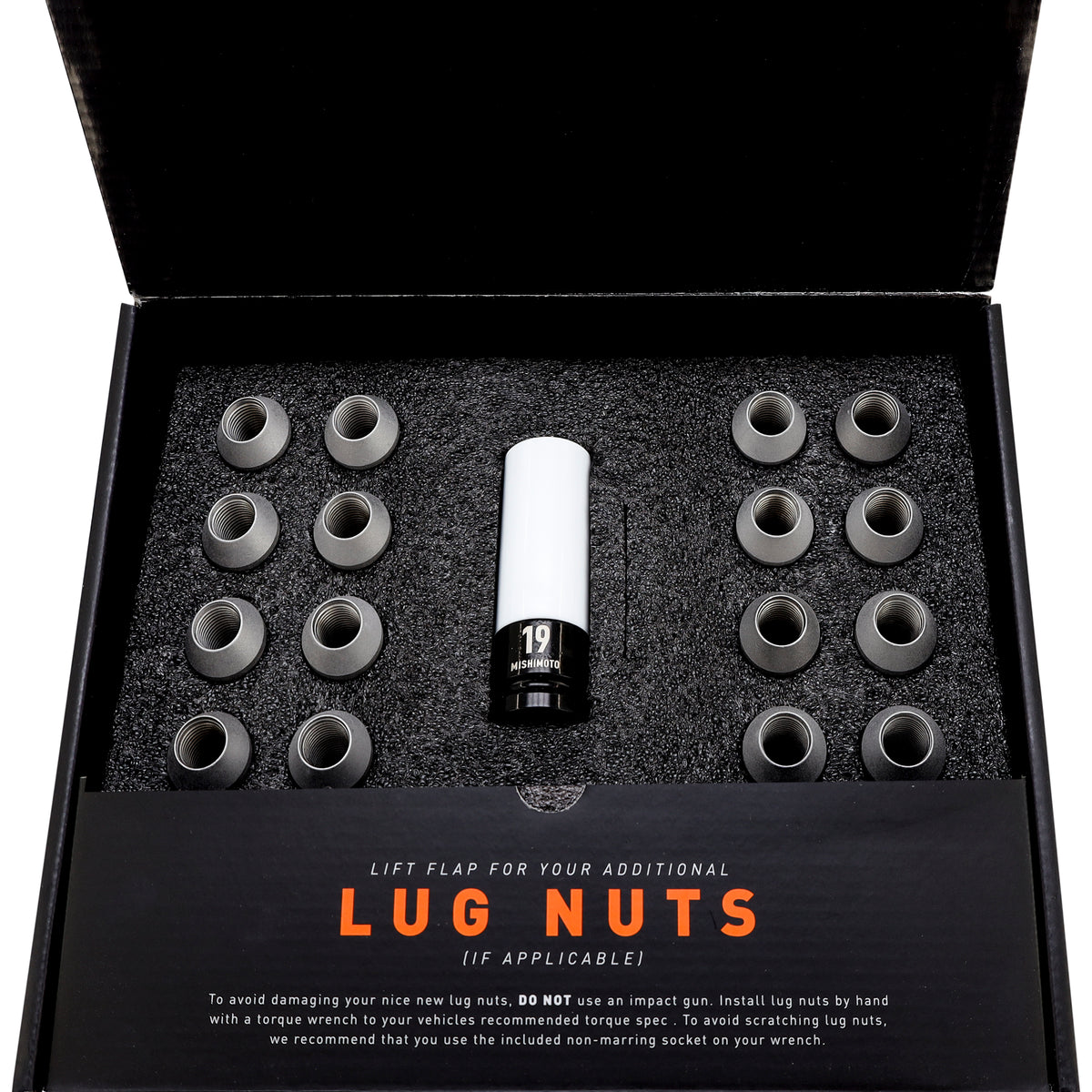 Mishimoto Steel Locking Lug Nuts M14x1.5 20pc Set Black - MMLG-M14-20LBK for 2007-2025 Acura MDX - close-up