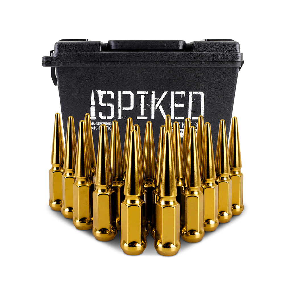 Mishimoto Steel Spiked Lug Nuts M12x1.5 20pc Set - Gold - MMLG-SP1215-20GD for 1996-2010 Mercedes Benz C Class - detail view