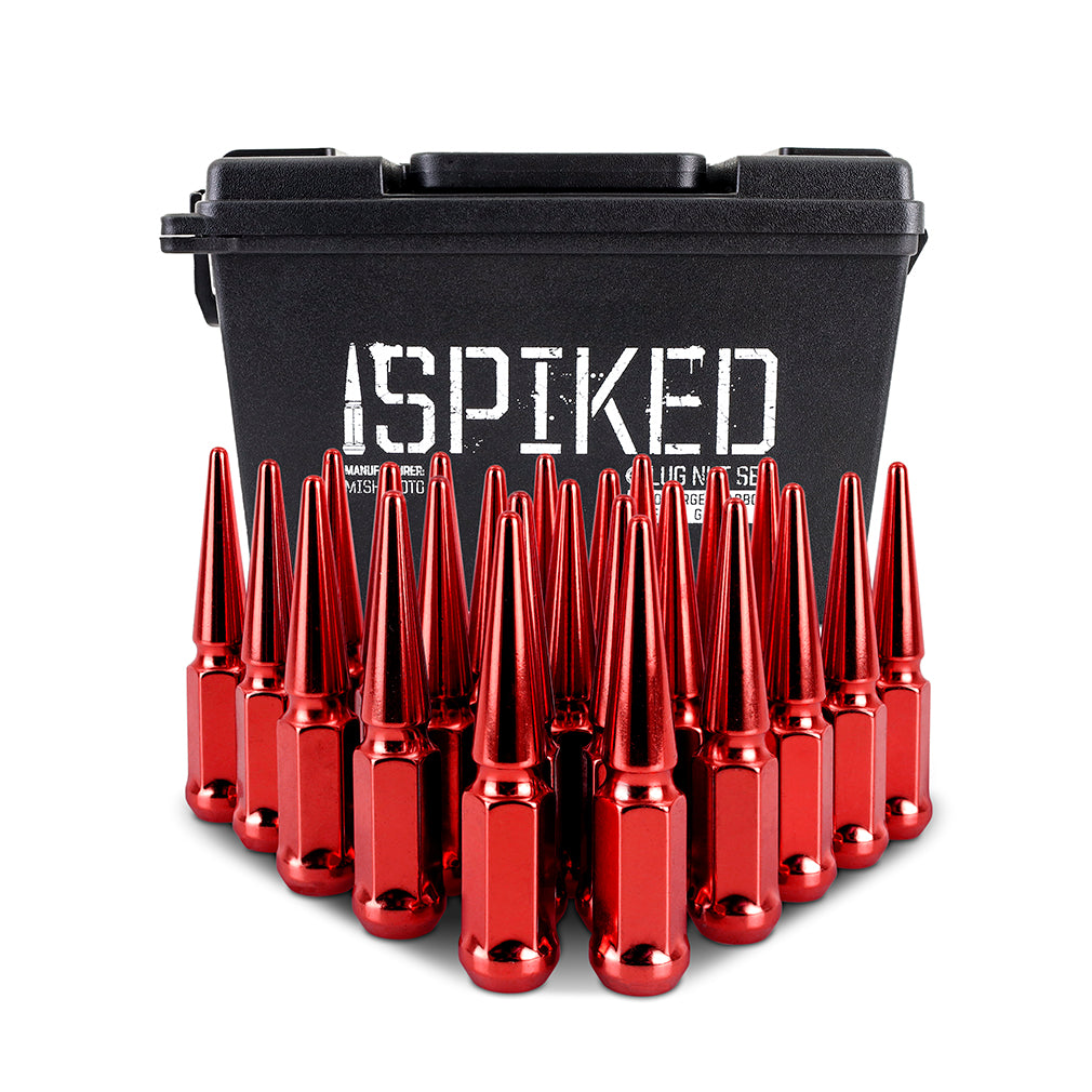 Mishimoto Mishimoto Steel Spiked Lug Nuts M12 x 1.5 24pc Set Red - MMLG-SP1215-24RD for 1995-2023 Toyota Tacoma - detail view