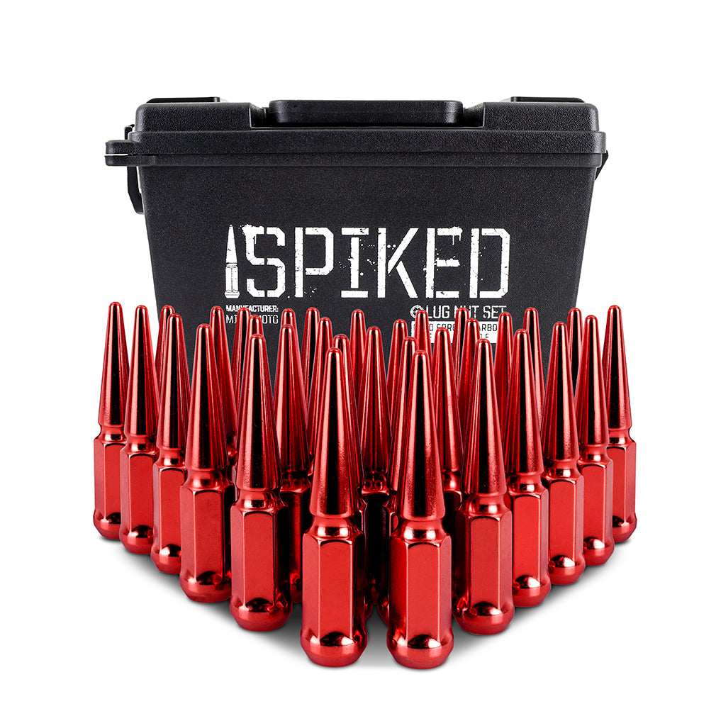 Mishimoto Mishimoto Steel Spiked Lug Nuts M14 x 1.5 32pc Set Red - MMLG-SP1415-32RD for 2003-2025 Chevrolet Express 3500 - de