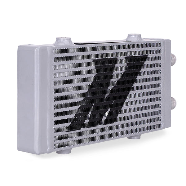 Mishimoto Universal Small Bar and Plate Dual Pass Silver Oil Cooler - MMOC-DP-SSL for 2018-2021 Ford Mustang - angle view
