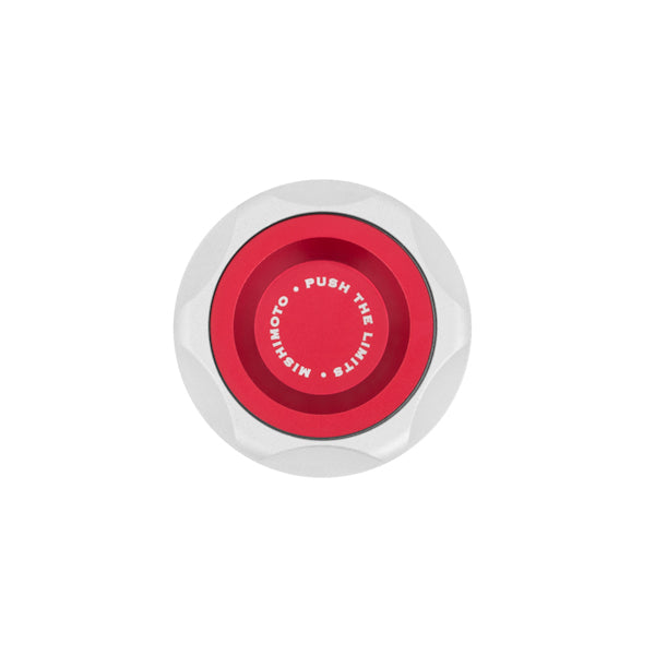 Mishimoto Mitsubishi Oil FIller Cap - Red - MMOFC-MITS-RD for 1984-2000 Dodge Caravan - angle view