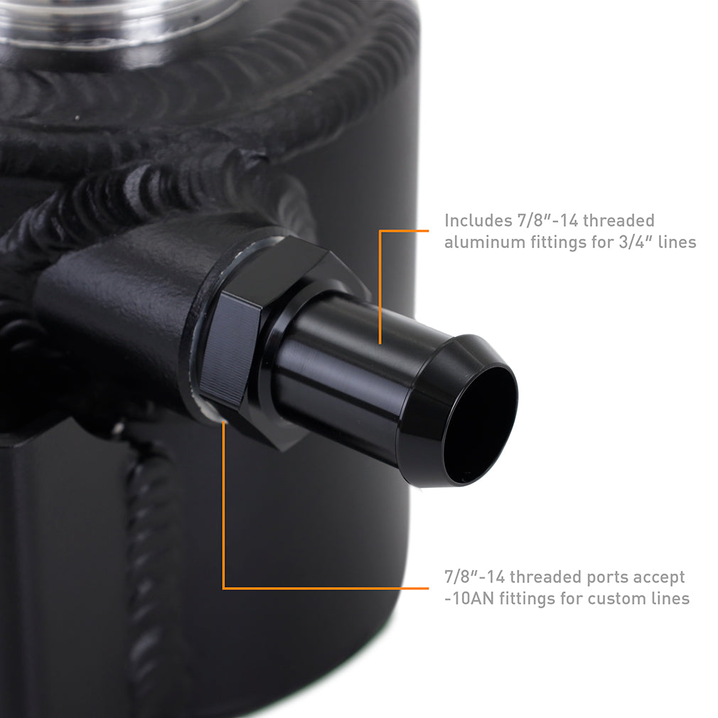 Mishimoto Universal Aluminum Coolant Expansion Tank - MWBK - MMRT-EXP-TRDBK for 1997-2023 Toyota Tacoma - angle view