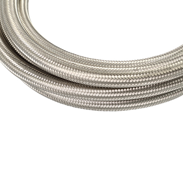 Mishimoto 10Ft Stainless Steel Braided Hose w/ -6AN Fittings - Stainless - MMSBH-06120-CS by Mishimoto - angle view