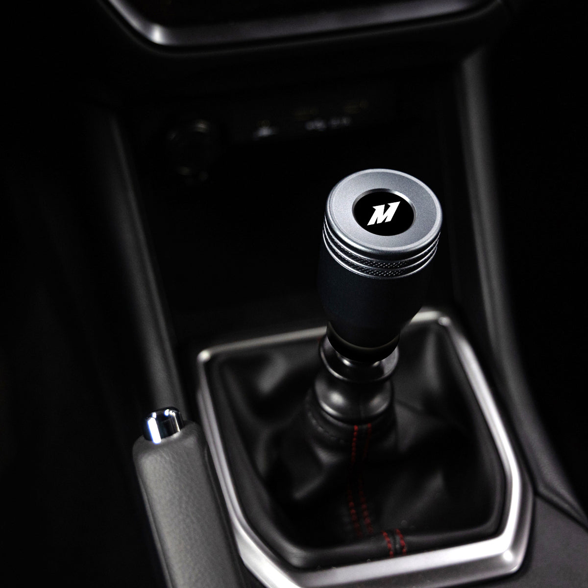 Mishimoto 2022+ Subaru WRX Shift Knob Gunmetal on Black - MMSK-WRX-22GMBK for 2022-2025 Subaru WRX - detail view