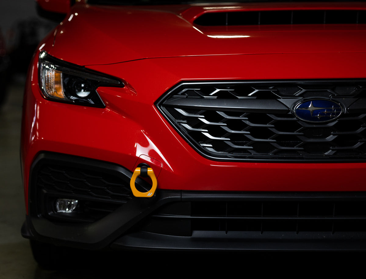 Mishimoto 2022+ Subaru WRX Front Tow Hook Gold - MMTH-WRX-22GD for 2018-2025 Subaru Crosstrek - angle view
