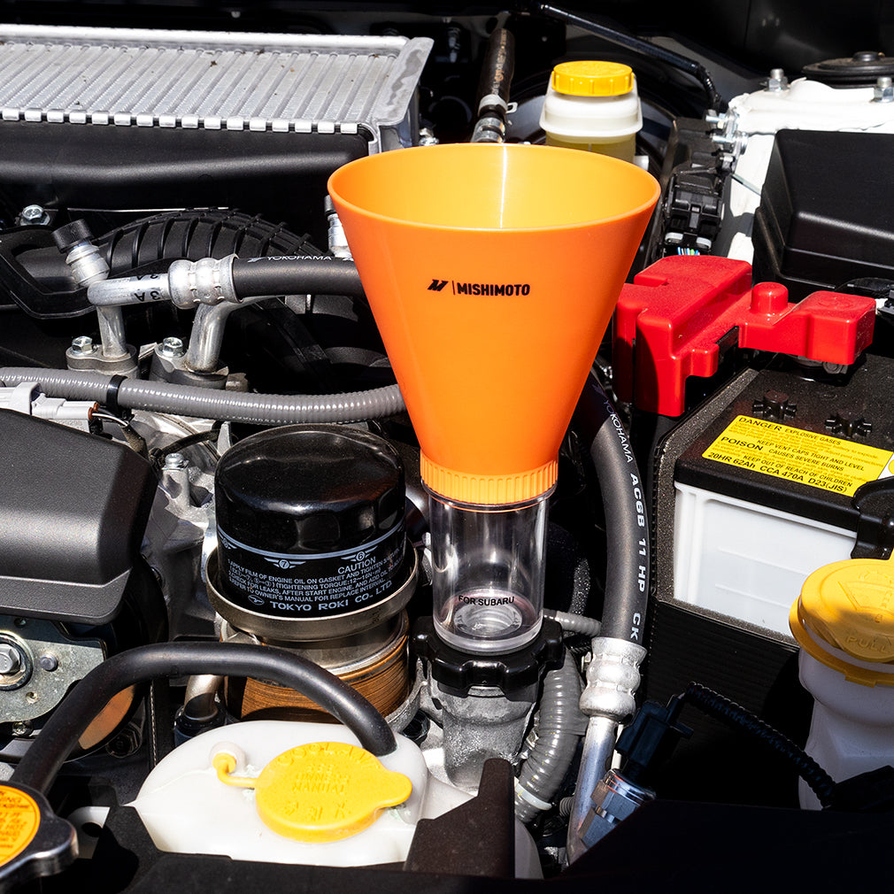 Mishimoto Screw On Oil Funnel Subaru Kit - MMTL-SOOF-SUB for 1995-2017 Subaru Legacy - installed view