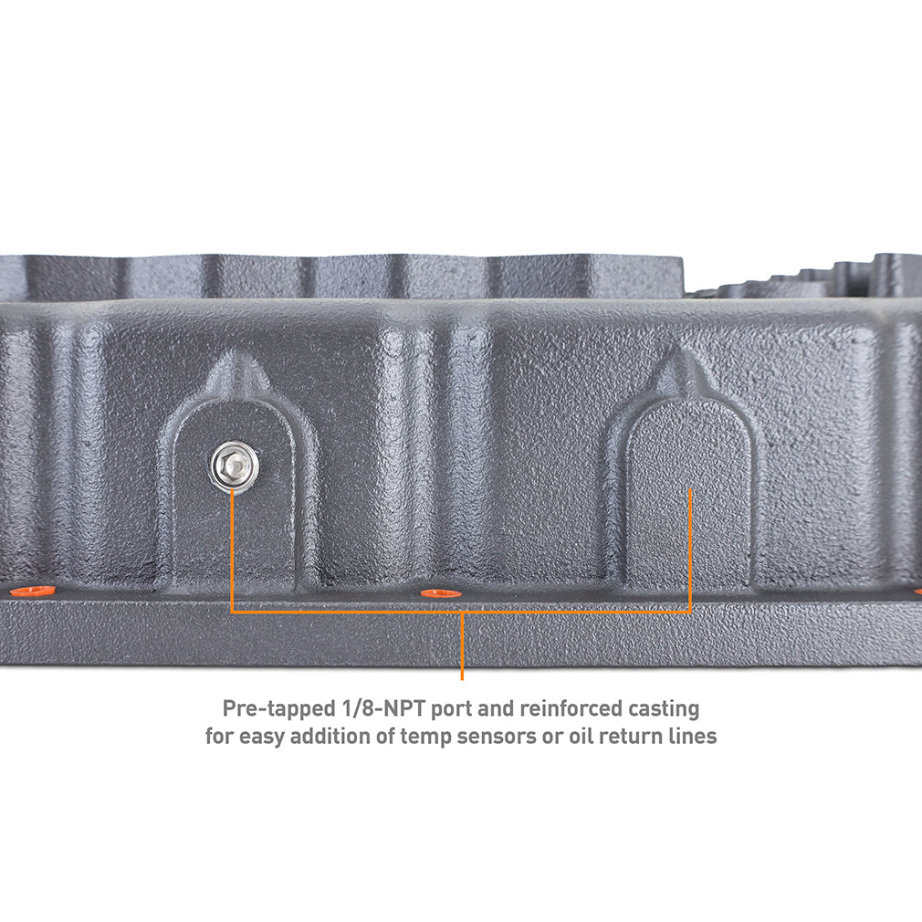Mishimoto 2007.5 + Ram 6.7L Cummins 68RFE Transmission Pan - Cast - GR - MMTP-RAM-07 for 2001-2010 Dodge Dakota - side view