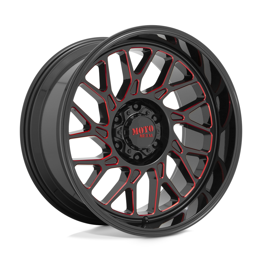 Moto Metal Mo805 22X10 6X135 -18MM Gloss Black Milled W/ Red Tint