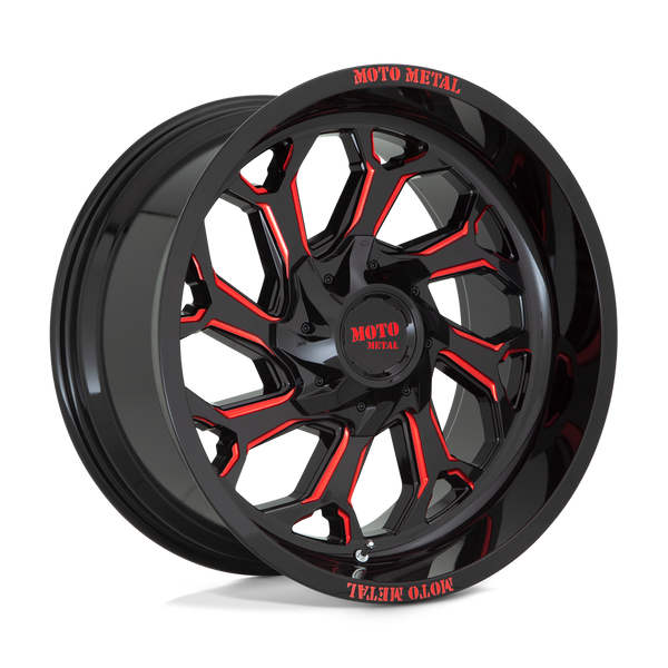 Moto Metal Mo999 20X10 8X165.1 -18MM Gloss Black Milled W/ Red Tint