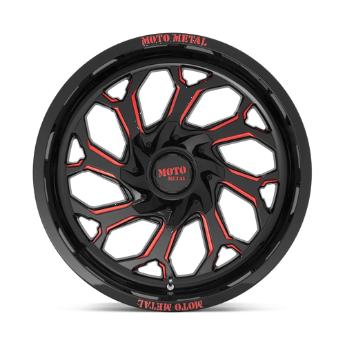 Moto Metal Mo999 20X10 6X135/6X139.7/6X139 -18MM Gloss Black Milled W/ Red Tint