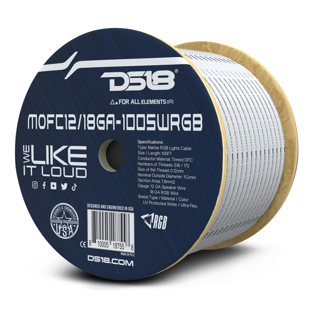 DS18 18-Gauge LED RGB Wire 12-Gauge Speaker Wire 100ft - MOFC12/18GA-100SWRGB - close-up view